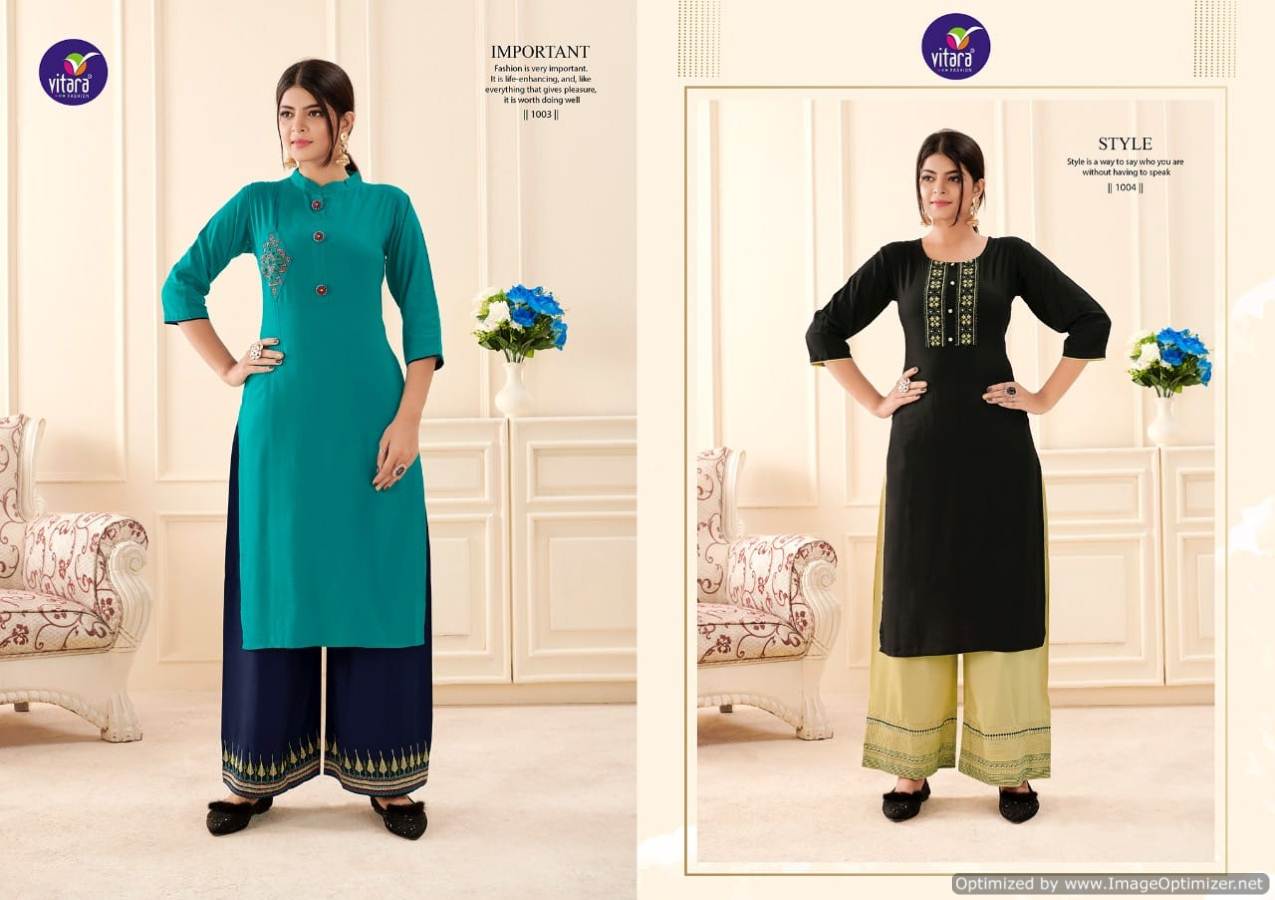 Vitara Floral Designer Heavy Rayon Kurti With Bottom Collection at Wholesale Price